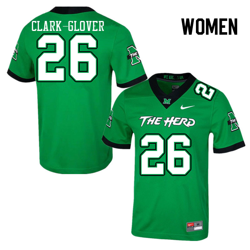 Women #26 Caleb Clark-Glover Marshall Thundering Herd College Football Jerseys Stitched-Green